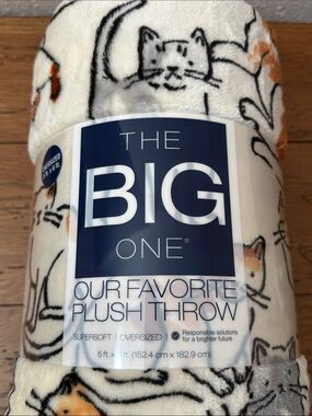 The Big One Plush Throw with Cream, Black & Orange Cat Print